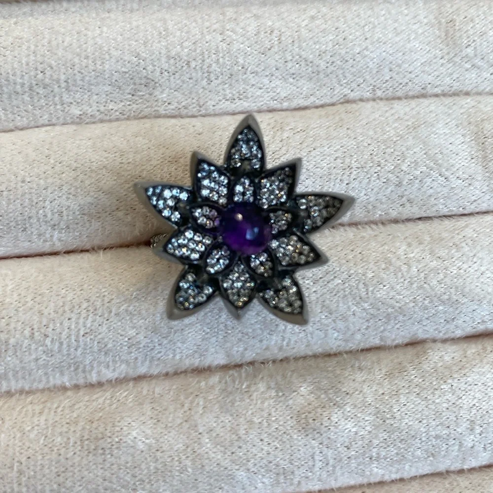 Hespera Size 6 authentic amethyst and white topaz witchy core ring set